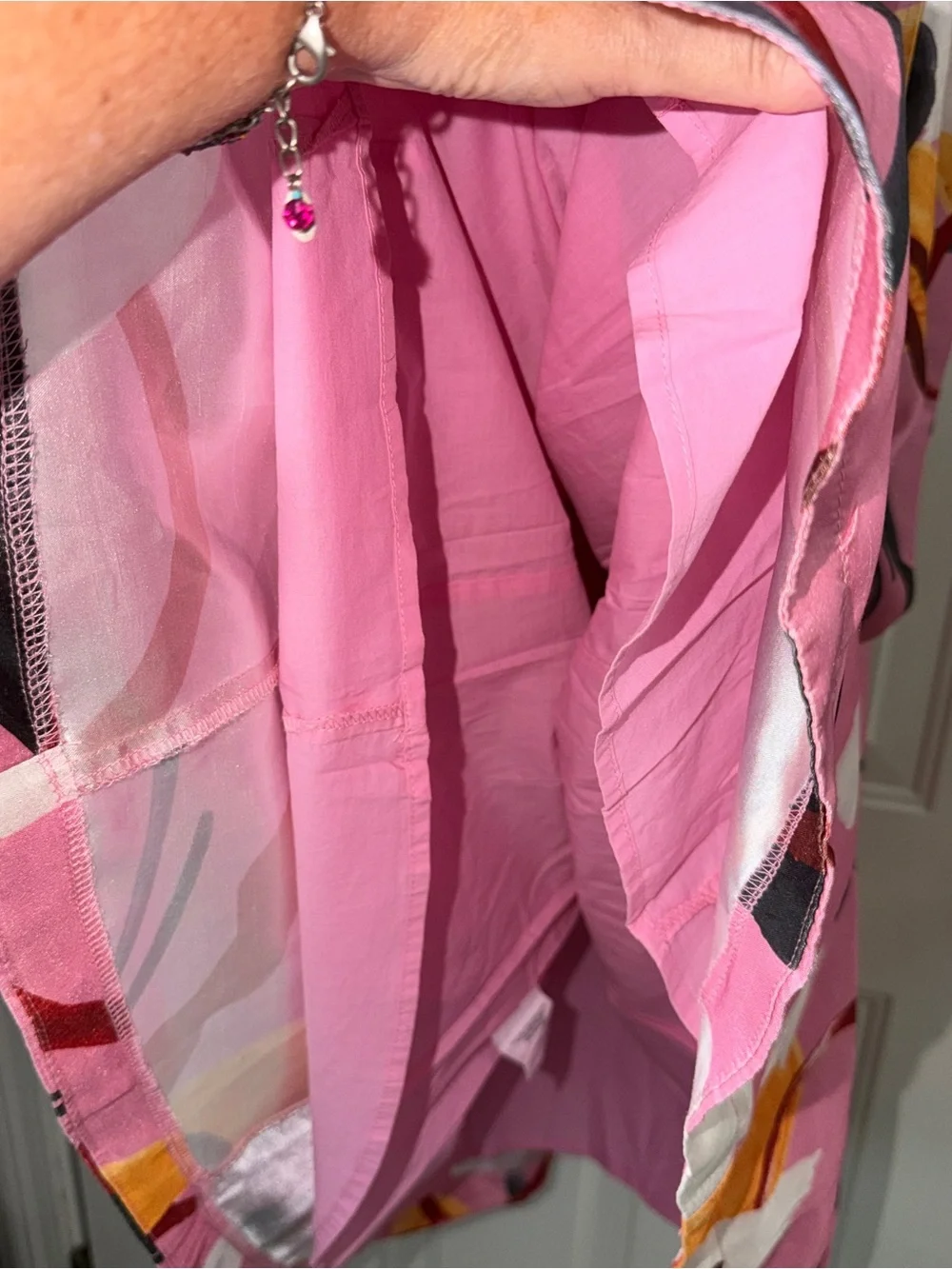 Anthropologie Aureta Pink Abstract Puff-Sleeve Midi Dress.sz S
